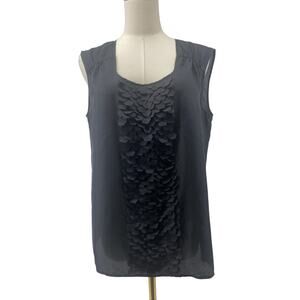Talbots Womens Size 8 Blouse Top Black Sleeveless 100% Silk Pleated